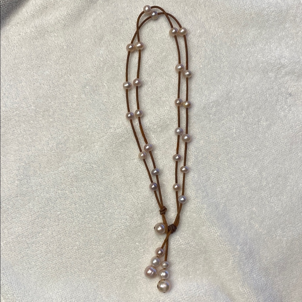Freshwater Pink Blush Pearl & Leather Short/Long Necklace - Summer Accessory!!!